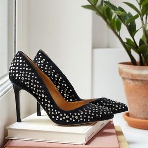 Sezane Black Suede Court Heels with Studs